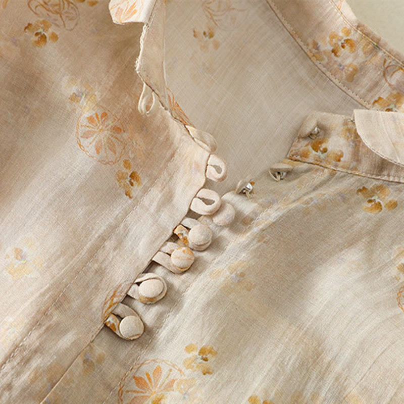 Buddha Stones Camicia da donna in cotone con maniche corte, bottoni a rana e risvolto - image 12