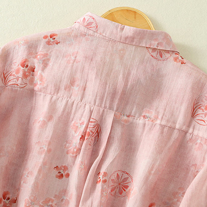 Buddha Stones Camicia da donna in cotone con maniche corte, bottoni a rana e risvolto - image 4