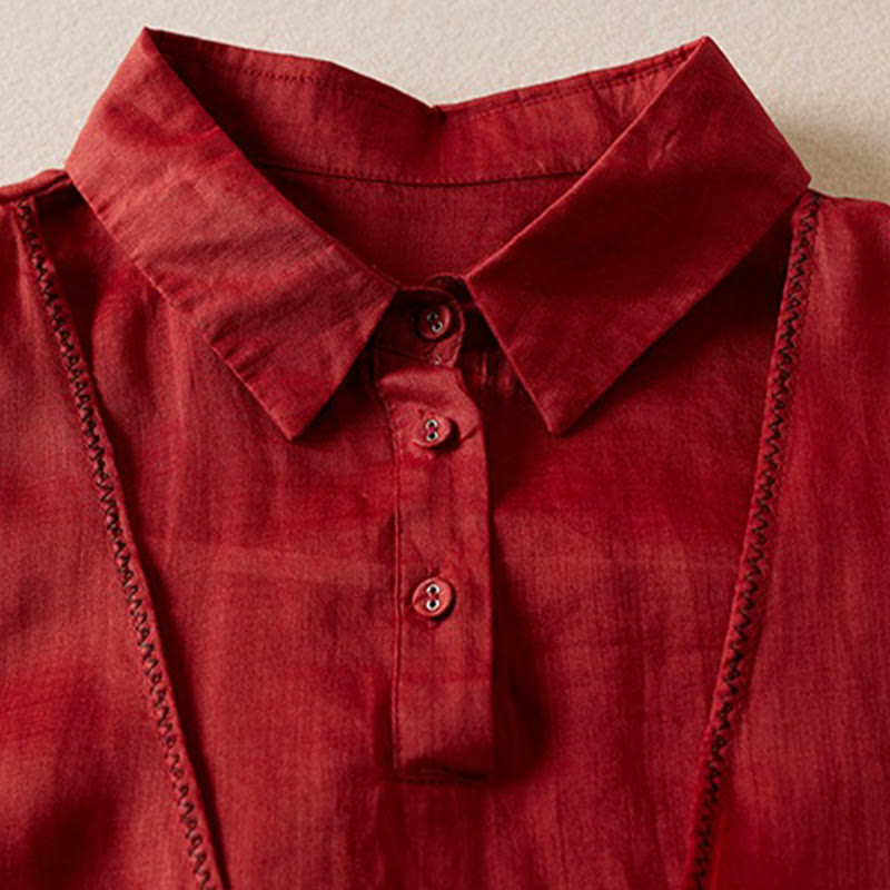 Camicia da donna in cotone e lino, modello Buddha Stones, retro, tinta unita, finto due pezzi, bottoni, mezza manica - image 10