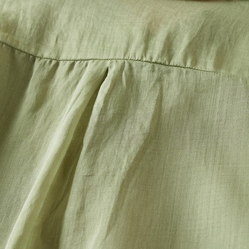 Camicia da donna in cotone e lino, modello Buddha Stones, retro, tinta unita, finto due pezzi, bottoni, mezza manica - image 24