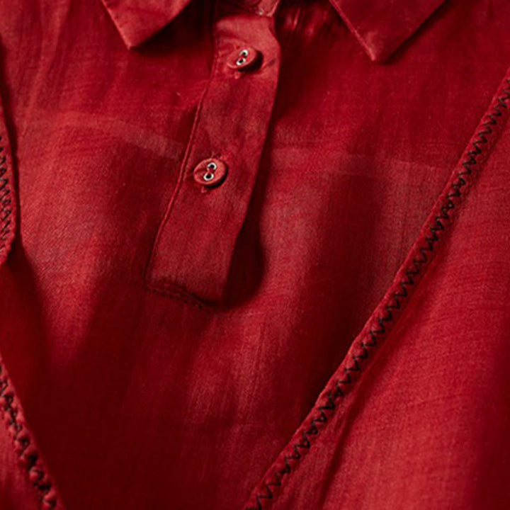 Camicia da donna in cotone e lino, modello Buddha Stones, retro, tinta unita, finto due pezzi, bottoni, mezza manica - image 15