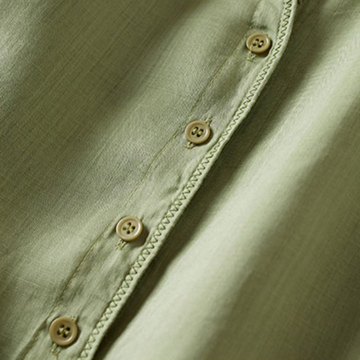 Camicia da donna in cotone e lino, modello Buddha Stones, retro, tinta unita, finto due pezzi, bottoni, mezza manica - image 23