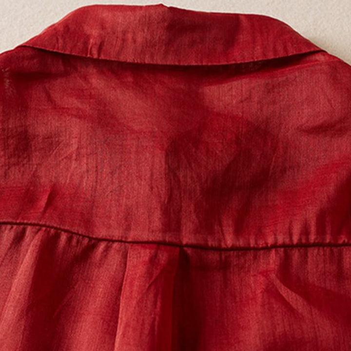 Camicia da donna in cotone e lino, modello Buddha Stones, retro, tinta unita, finto due pezzi, bottoni, mezza manica - image 11