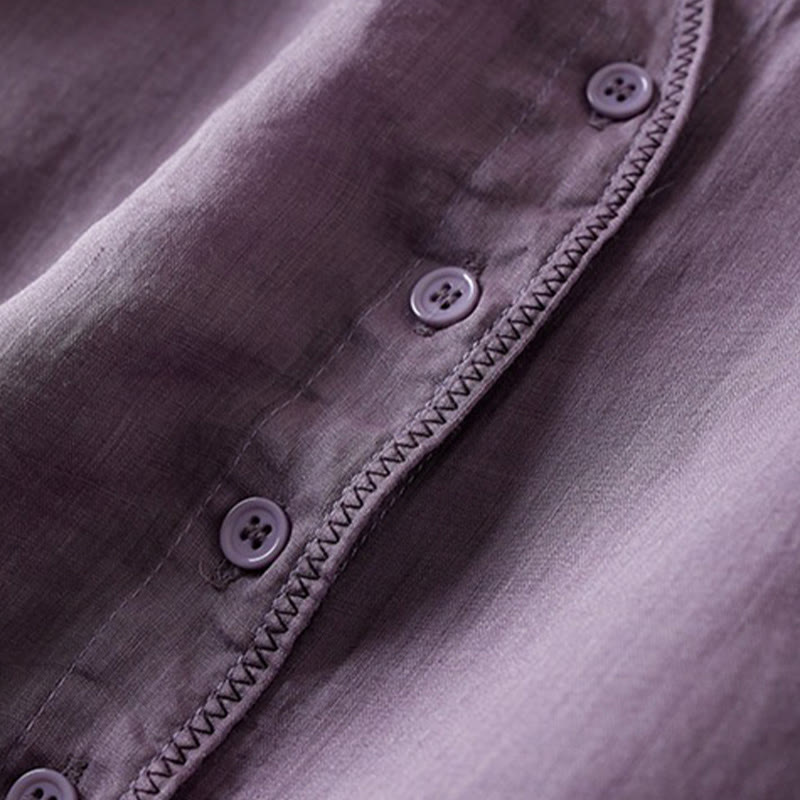 Camicia da donna in cotone e lino, modello Buddha Stones, retro, tinta unita, finto due pezzi, bottoni, mezza manica - image 6