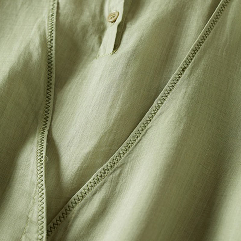 Camicia da donna in cotone e lino, modello Buddha Stones, retro, tinta unita, finto due pezzi, bottoni, mezza manica - image 22