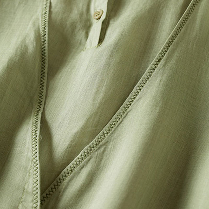 Camicia da donna in cotone e lino, modello Buddha Stones, retro, tinta unita, finto due pezzi, bottoni, mezza manica - image 22