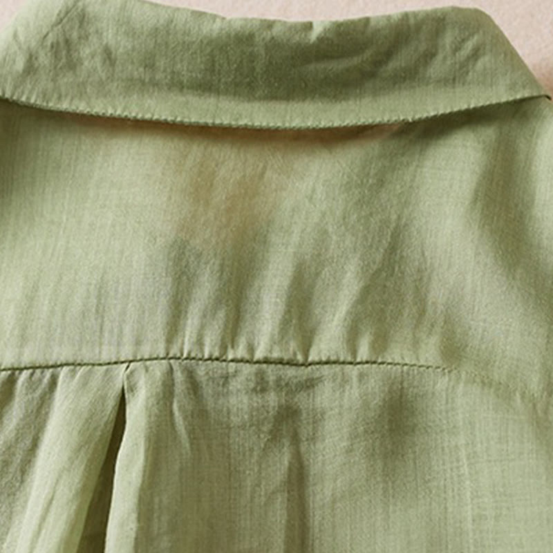 Camicia da donna in cotone e lino, modello Buddha Stones, retro, tinta unita, finto due pezzi, bottoni, mezza manica - image 21