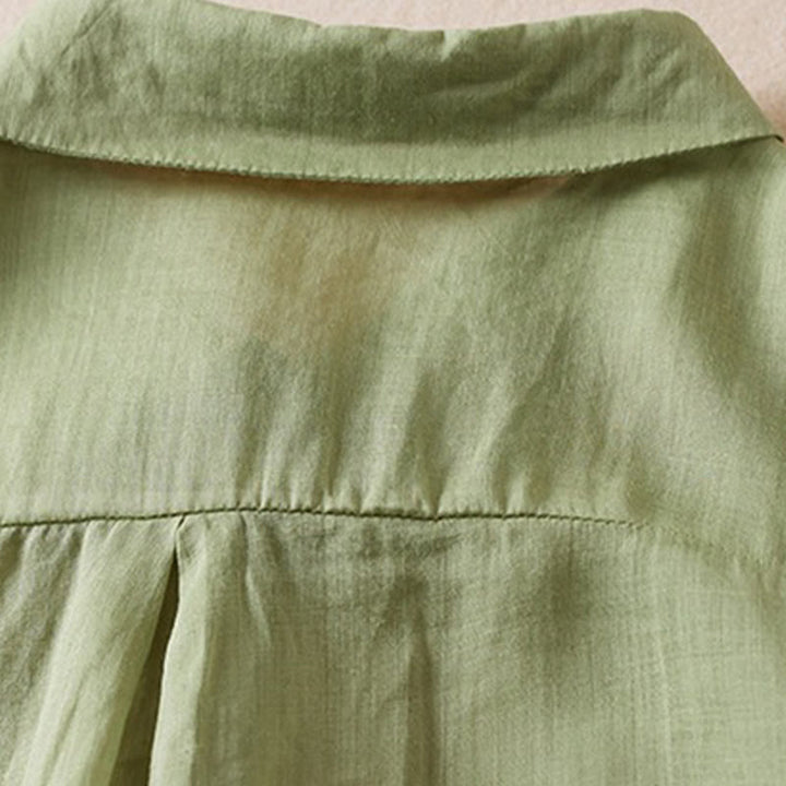 Camicia da donna in cotone e lino, modello Buddha Stones, retro, tinta unita, finto due pezzi, bottoni, mezza manica - image 21