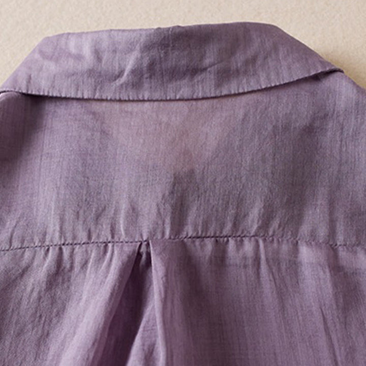 Camicia da donna in cotone e lino, modello Buddha Stones, retro, tinta unita, finto due pezzi, bottoni, mezza manica - image 4