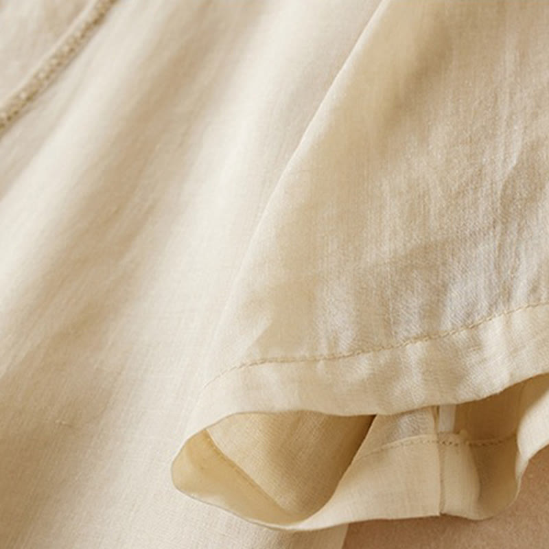 Camicia da donna in cotone e lino, modello Buddha Stones, retro, tinta unita, finto due pezzi, bottoni, mezza manica - image 41