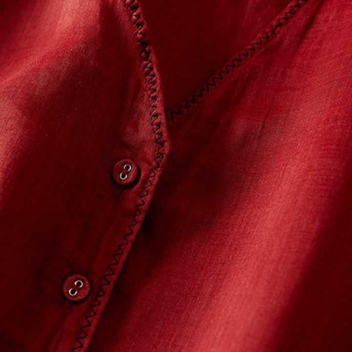 Camicia da donna in cotone e lino, modello Buddha Stones, retro, tinta unita, finto due pezzi, bottoni, mezza manica - image 13