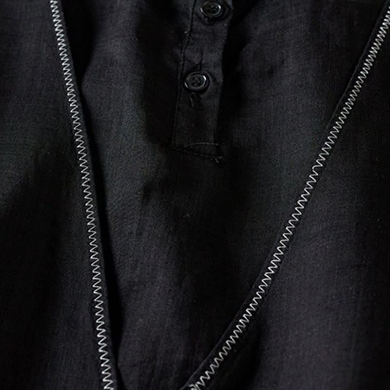 Camicia da donna in cotone e lino, modello Buddha Stones, retro, tinta unita, finto due pezzi, bottoni, mezza manica - image 30