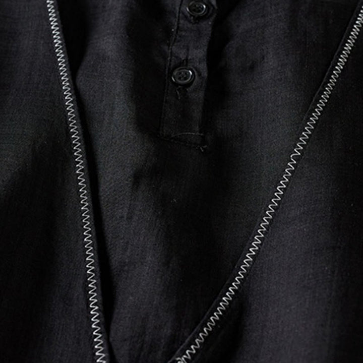 Camicia da donna in cotone e lino, modello Buddha Stones, retro, tinta unita, finto due pezzi, bottoni, mezza manica - image 30