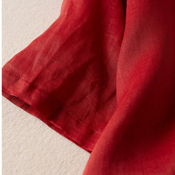 Camicia da donna in cotone e lino, modello Buddha Stones, retro, tinta unita, finto due pezzi, bottoni, mezza manica - image 12