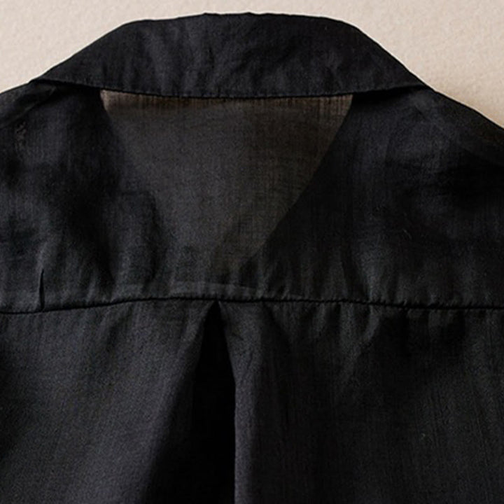 Camicia da donna in cotone e lino, modello Buddha Stones, retro, tinta unita, finto due pezzi, bottoni, mezza manica - image 29