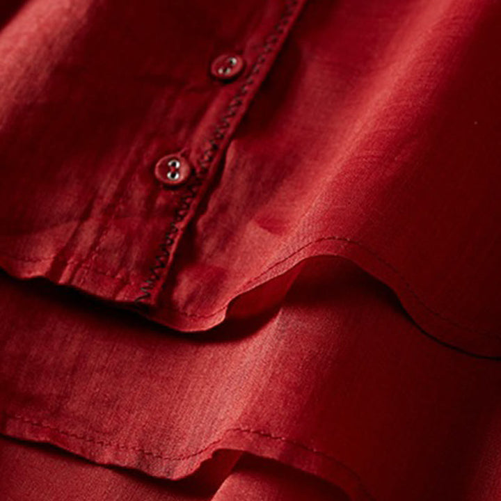 Camicia da donna in cotone e lino, modello Buddha Stones, retro, tinta unita, finto due pezzi, bottoni, mezza manica - image 14