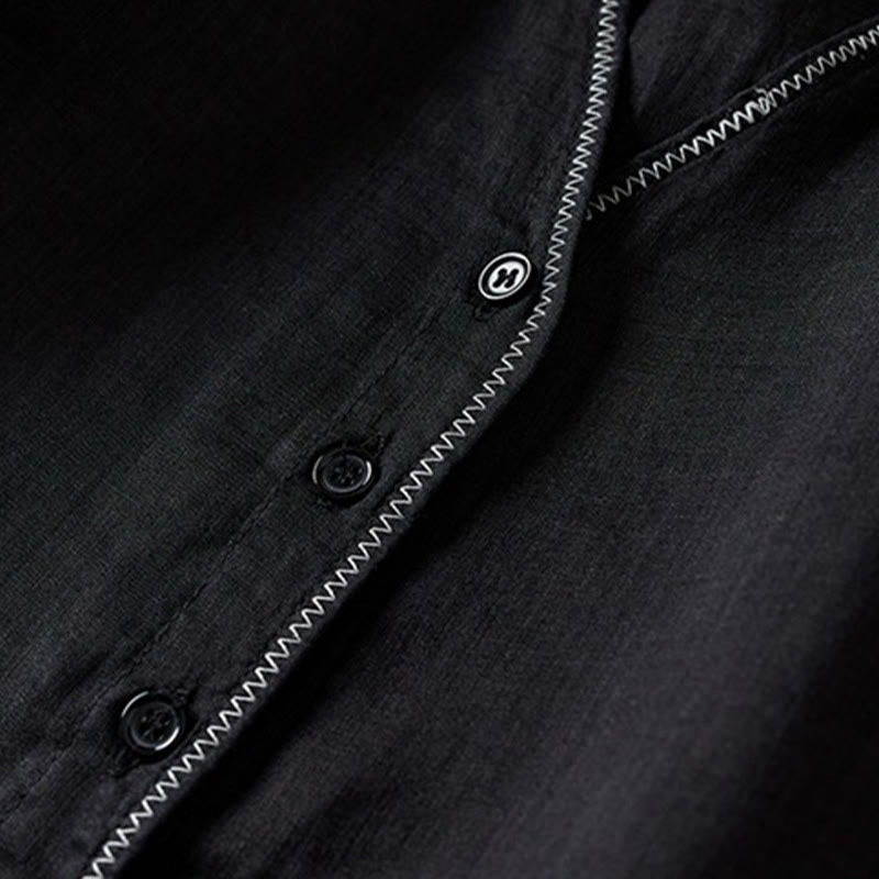 Camicia da donna in cotone e lino, modello Buddha Stones, retro, tinta unita, finto due pezzi, bottoni, mezza manica - image 31