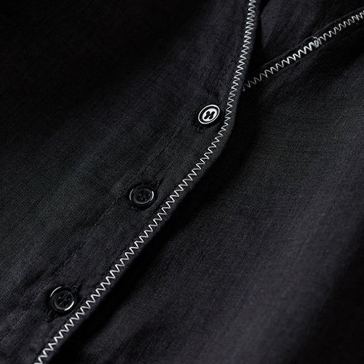 Camicia da donna in cotone e lino, modello Buddha Stones, retro, tinta unita, finto due pezzi, bottoni, mezza manica - image 31