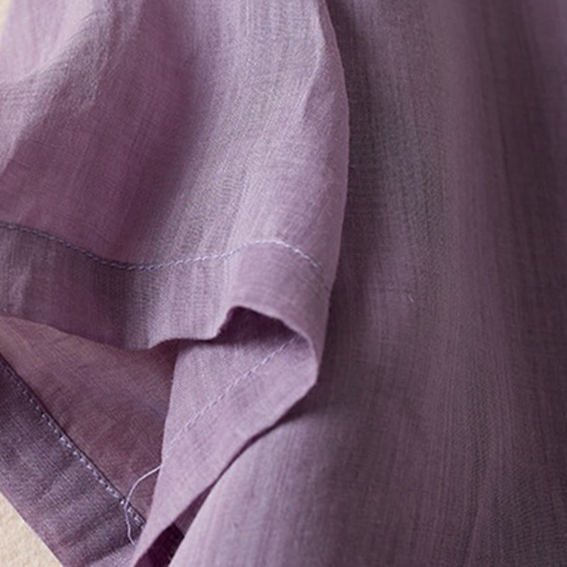 Camicia da donna in cotone e lino, modello Buddha Stones, retro, tinta unita, finto due pezzi, bottoni, mezza manica - image 7