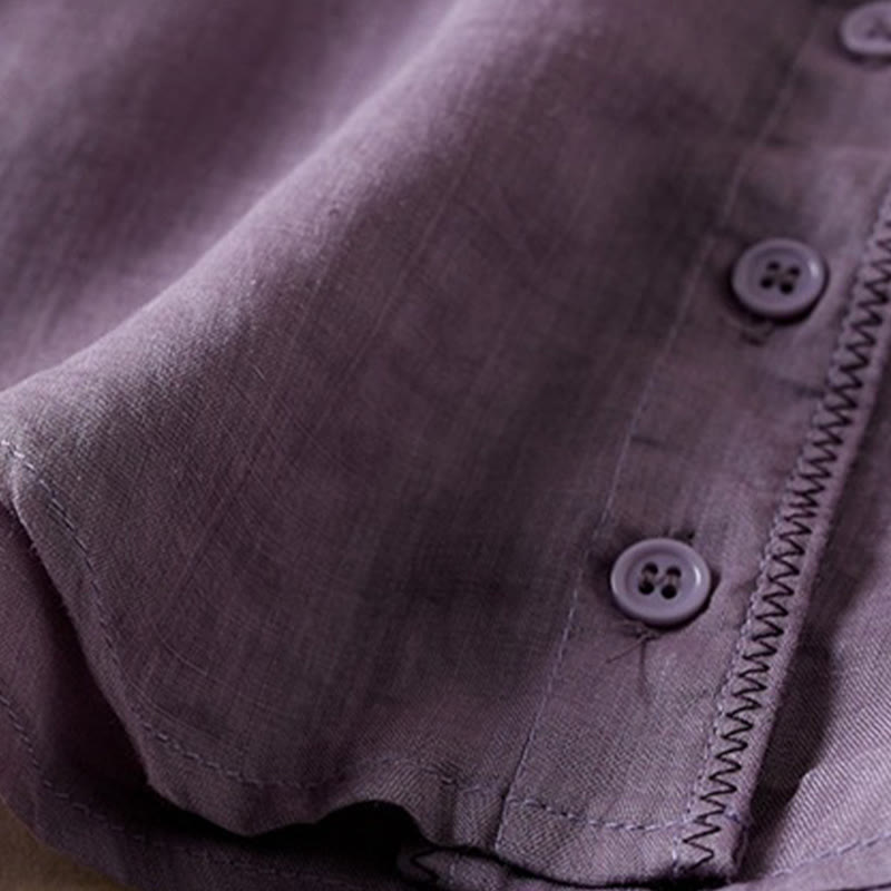 Camicia da donna in cotone e lino, modello Buddha Stones, retro, tinta unita, finto due pezzi, bottoni, mezza manica - image 5