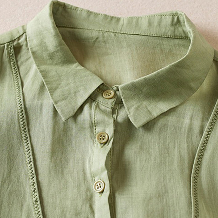 Camicia da donna in cotone e lino, modello Buddha Stones, retro, tinta unita, finto due pezzi, bottoni, mezza manica - image 21