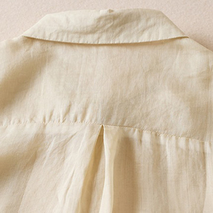 Camicia da donna in cotone e lino, modello Buddha Stones, retro, tinta unita, finto due pezzi, bottoni, mezza manica - image 39