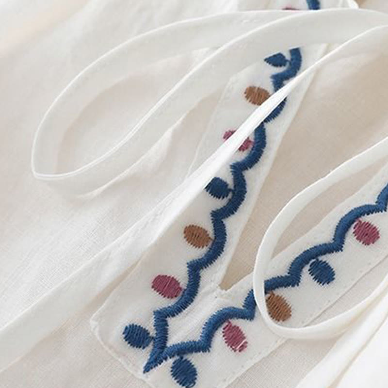 Buddha Stones Maglietta estiva da donna in cotone e lino con maniche a lanterna a tre quarti e ricamo - image 8