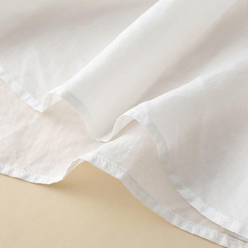 Buddha Stones Maglietta estiva da donna in cotone e lino con maniche a lanterna a tre quarti e ricamo - image 9