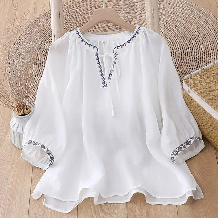 T-shirt da donna estiva con maniche a tre quarti e ricamo "Buddha Stones Summer". - image 5