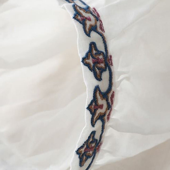 Buddha Stones Maglietta estiva da donna in cotone e lino con maniche a lanterna a tre quarti e ricamo - image 10