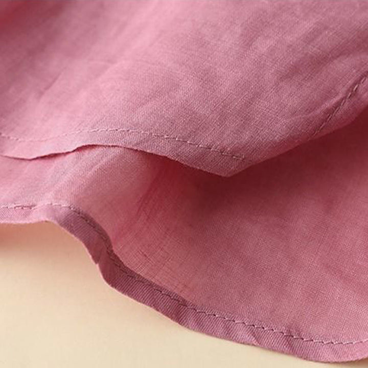 Buddha Stones Maglietta estiva da donna in cotone e lino con maniche a lanterna a tre quarti e ricamo - image 14