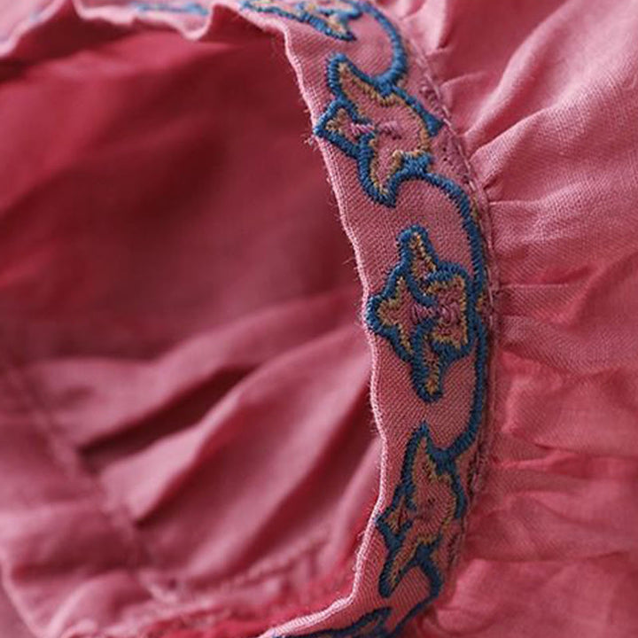 Buddha Stones Maglietta estiva da donna in cotone e lino con maniche a lanterna a tre quarti e ricamo - image 13