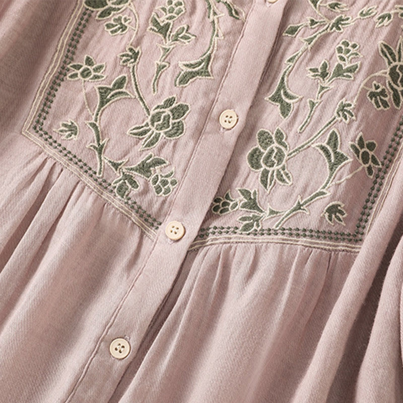 Camicia monopetto da donna in cotone e lino con maniche a tre quarti e ricamo Buddha Stones - image 13