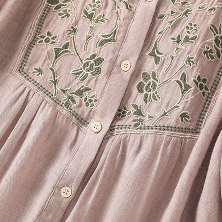 Camicia monopetto da donna in cotone e lino con maniche a tre quarti e ricamo Buddha Stones - image 13