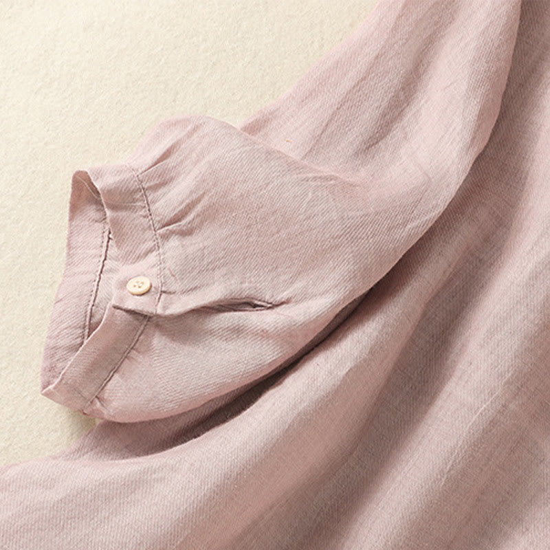 Camicia monopetto da donna in cotone e lino con maniche a tre quarti e ricamo Buddha Stones - image 14