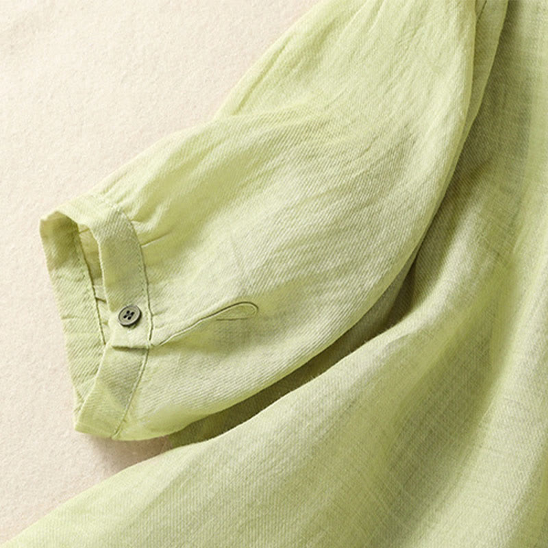 Camicia monopetto da donna in cotone e lino con maniche a tre quarti e ricamo Buddha Stones - image 7