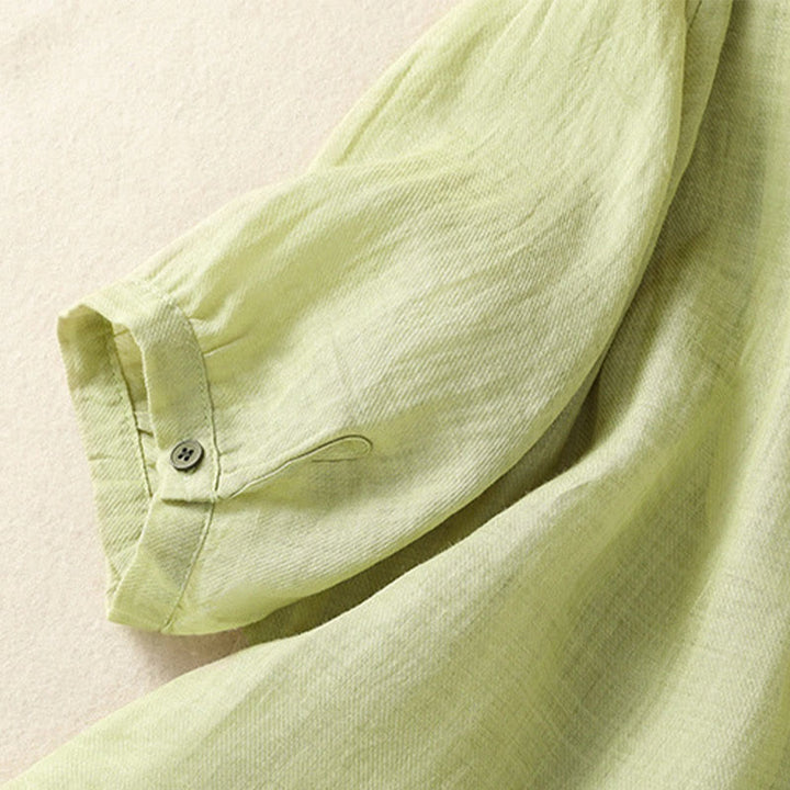 Camicia monopetto da donna in cotone e lino con maniche a tre quarti e ricamo Buddha Stones - image 7