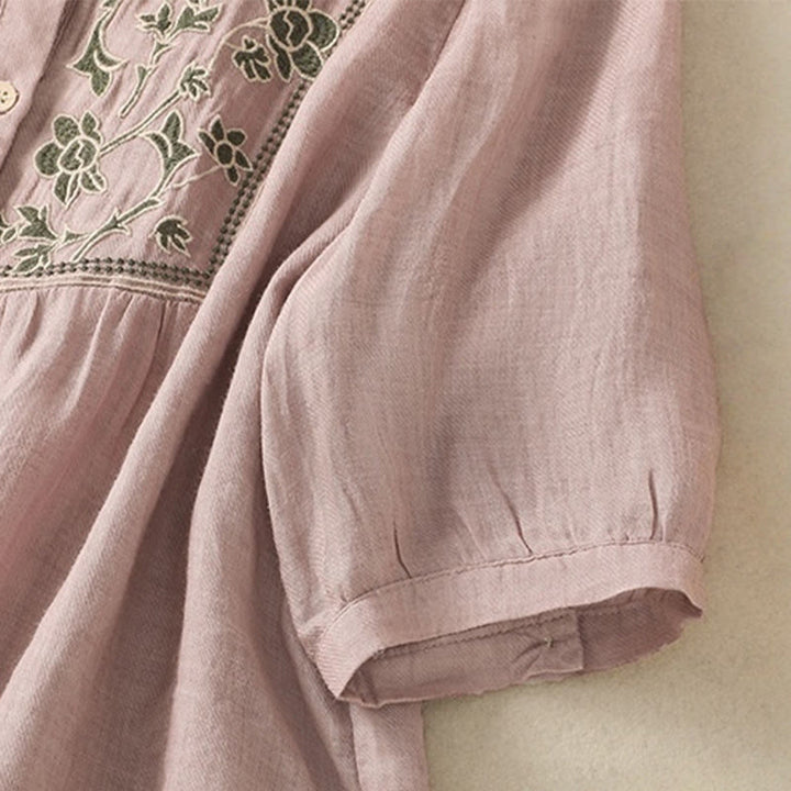 Camicia monopetto da donna in cotone e lino con maniche a tre quarti e ricamo Buddha Stones - image 15