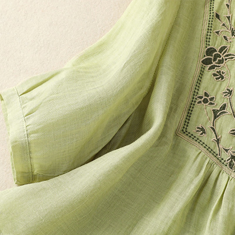 Camicia monopetto da donna in cotone e lino con maniche a tre quarti e ricamo Buddha Stones - image 8