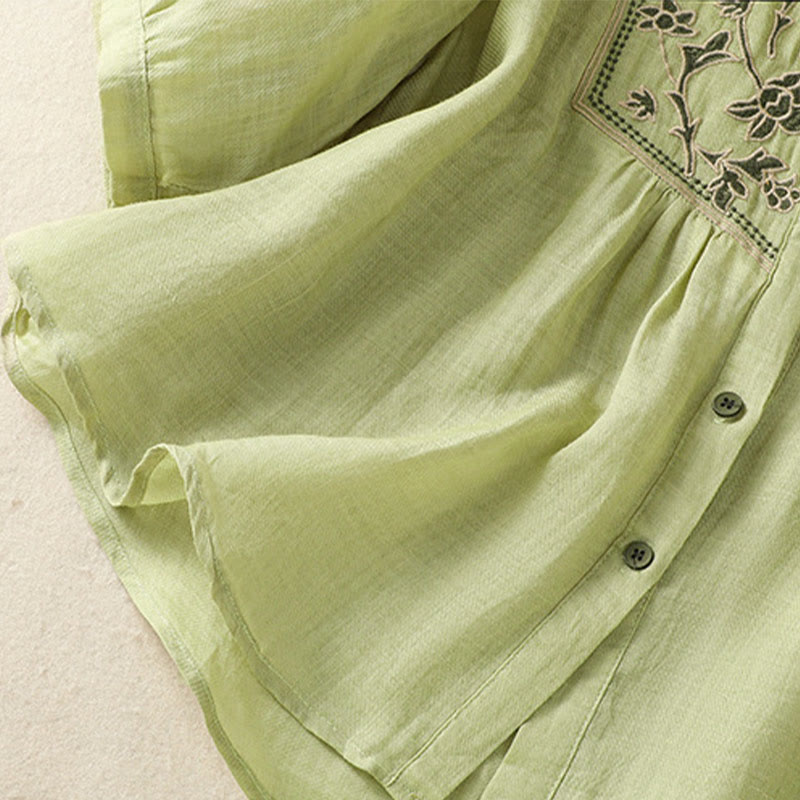 Camicia monopetto da donna in cotone e lino con maniche a tre quarti e ricamo Buddha Stones - image 6