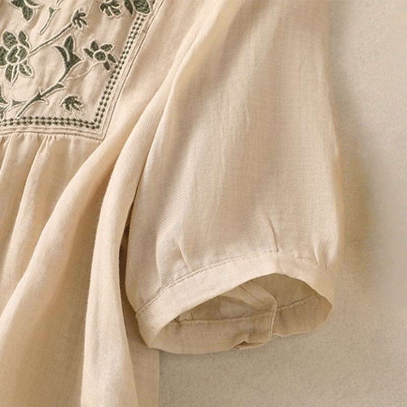 Camicia monopetto da donna in cotone e lino con maniche a tre quarti e ricamo Buddha Stones - image 22