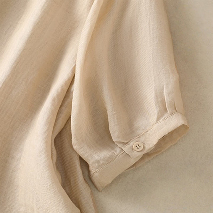 Camicia monopetto da donna in cotone e lino con maniche a tre quarti e ricamo Buddha Stones - image 23