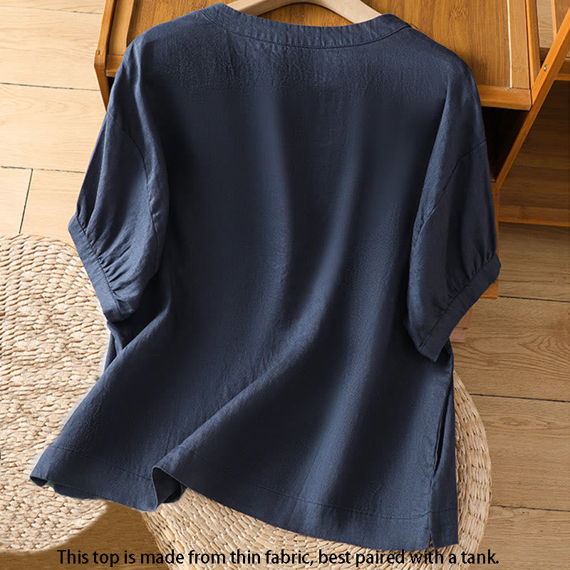 Maglietta da donna a mezza manica con ricamo floreale Buddha Stones - image 1