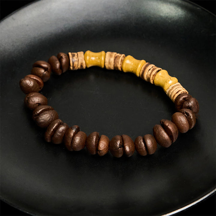 Braccialetto positivo in giada di bambù, gusci di cocco, chicchi di caffè naturali fatti a mano di Buddha Stones - image 4