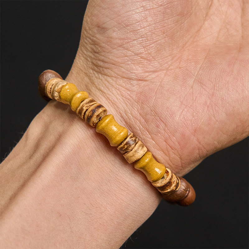 Braccialetto positivo in giada di bambù, gusci di cocco, chicchi di caffè naturali fatti a mano di Buddha Stones - image 5
