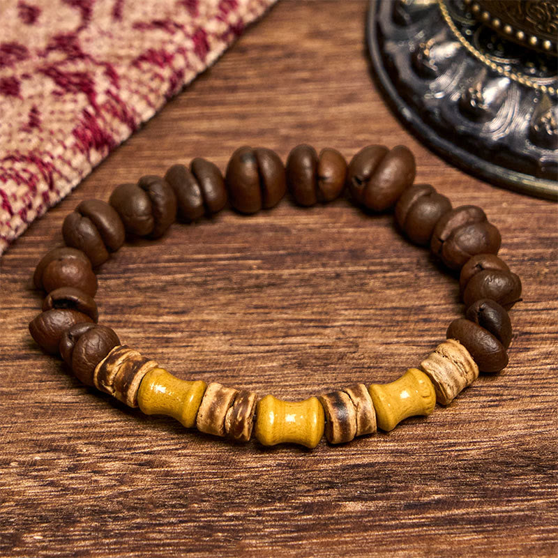 Braccialetto positivo in giada di bambù, gusci di cocco, chicchi di caffè naturali fatti a mano di Buddha Stones - image 3