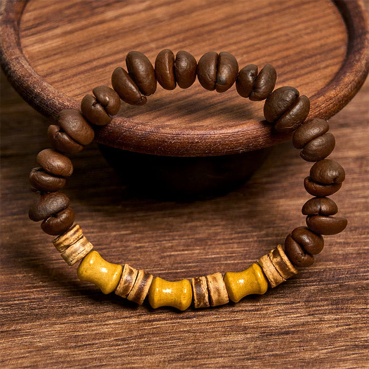 Braccialetto positivo in giada di bambù, gusci di cocco, chicchi di caffè naturali fatti a mano di Buddha Stones - image 2