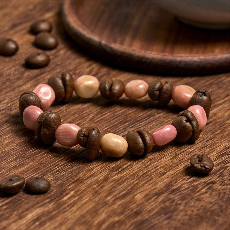 Bracciale Buddha Stones fatto a mano con chicchi di caffè naturali irregolari - Chicchi di caffè (circonferenza del polso 14-17 cm) - image 1