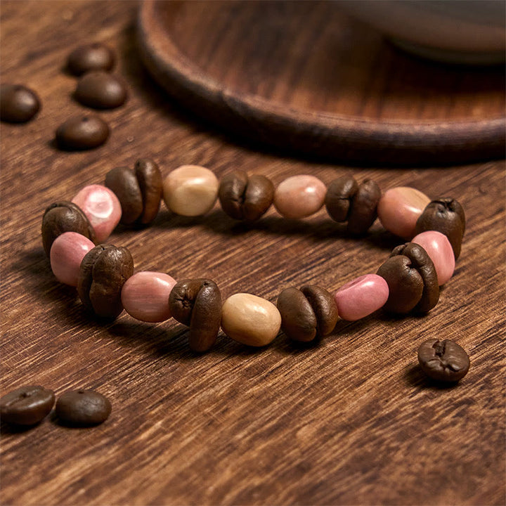 Bracciale Buddha Stones fatto a mano con chicchi di caffè naturali irregolari - Chicchi di caffè (circonferenza del polso 14-17 cm) - image 1