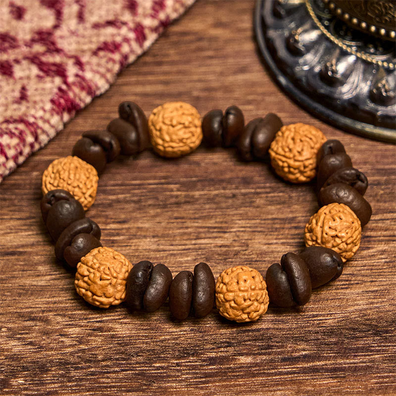 Braccialetto portafortuna Bodhi con chicchi di caffè naturali fatti a mano e Buddha Stones - image 2